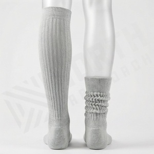 <b>Knee</b> <b>High</b> Cotton <b>Socks</b> Solid Gray Ribbed Knitted Breathable Casual Daily Wear Adult Autumn Standard Thickness - Product Image 2