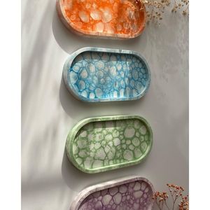 Handcrafted Modern Home <b>Decorative</b> Trays Elegant Oval and Round Resin Design - Product Image 6