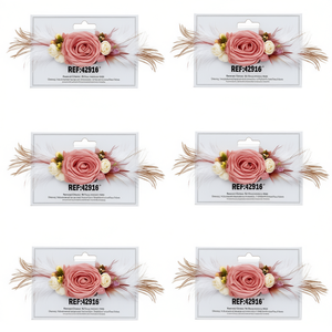 Cintura a nastro con fiore e piume su entrambi i lati, larghezza 4 cm, per donna, accessorio decorativo floreale Ref42916 - Product Image 1