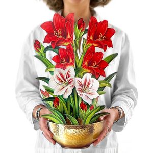 Amaryllis Scarlatto, Biglietti d'Auguri 3D Pop-up a Grandezza Naturale da 16 Pollici, Bouquet di Fiori Eterni per Natale e Festività - Product Image 2