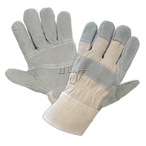 Leather Full Finger <b>Gloves</b> Red And Gray Outdoor Work Protection Unisex Winter Wear Pull-On Closure - Product Image 2