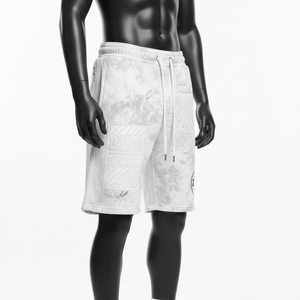 Shorts en molleton de coton premium 340 GSM, gris clair, effet délavé, avec patch embossé et logo personnalisé pour homme - Product Image 4