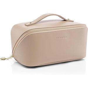 Borsa per il Trucco in Pelle PU di Grande Capacità, Impermeabile, Portatile, con Divisori, per Articoli da Toeletta e Cosmetici da Viaggio per Donne - Product Image 1