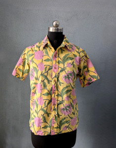 Floral Flock Print Eco-Friendly Knitted Poplin Men's Casual Summer <b>Shirt</b> <b>Short</b> <b>Sleeve</b> Turn-down Collar 100% Cotton - Product Image 5