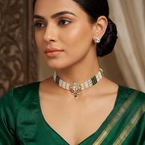 Designer 18K Gold Plated <b>Crystal</b> Stone Pearl Diamond Beads Choker Necklace Set <b>Ball</b> Pattern Alloy for Parties-10575550DGR - Product Image 1