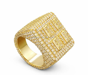 Women's Geometric Cocktail <b>Ring</b> Yellow Plated Moissanite Pave Setting Baguette Cut Luxury <b>Statement</b> Jewelry for Gifts - Product Image 2
