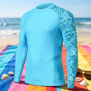 Men Long Sleeve Rash Guard <b>Blue</b> Sublimation Print Anti-Uv Swim Shirt Full Sleeve Polyester Sport <b>Top</b> - Product Image 4