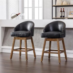 Set di 2 Sgabelli da Bar Alti con Rotazione a 360 Gradi, Seduta in PU e Struttura in Legno per Cucina e Sala da Pranzo - Product Image 1