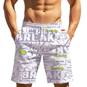 <b>Men's</b> White Letter Print Board Shorts Mid Waist Drawstring Quick Dry Casual Swim <b>Trunks</b> - Product Image 2