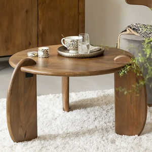 Mesa de Centro Plegable Redonda de Madera de Mango Sólida, Estilo Nórdico Simple, Duradera, Ecológica, para Hogar, Oficina o Uso Comercial - Product Image 2