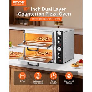 Forno Elettrico per Pizza a Doppio Ripiano da 18 Pollici, Attrezzatura Commerciale da Banco per Panifici, con Temperatura Massima 842°F, Termometro e Funzione Pizza Maker - Product Image 2