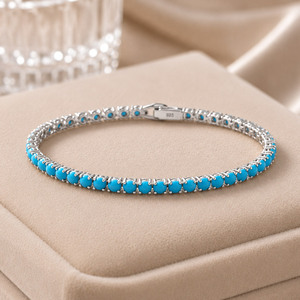 925 Sterling Silver Vintage <b>Gold</b> Turquoise Cabochon Chain Link Tennis <b>Bracelet</b> for Women - Product Image 3