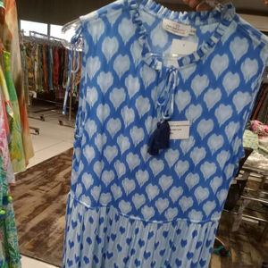 Nouvelle Robe Maxi en Coton Extensible Imprimé Ikat Bleu, Sans Manches, Style Bohème, avec Franges et Nœuds, Décontractée pour l'Été, Tenue de Plage, Col à Volants - Product Image 1