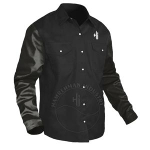 Camisa de Trabajo Resistente al Fuego FR, Camisa de Soldadura Clásica Occidental con Botones, Protección de Seguridad, Mangas de Cuero - Product Image 2