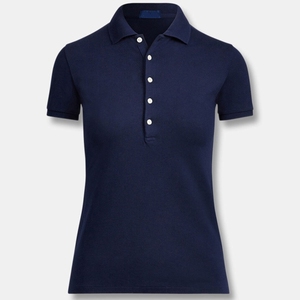 Polo de Manga Corta Azul Marino para Mujer, Corte Ajustado, Informal, Tejido de Punto, 100% Algodón, Color Sólido, Largo Regular - Product Image 5