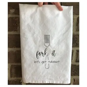 Serviette de cuisine en coton 100% personnalisée avec impression fourche, serviette à vaisselle, OEM ODM, faible MOQ, vente en gros directe usine - Product Image 1