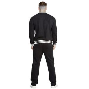 Ensemble de survêtement noir pour homme, col rond, manches longues, couleur unie, vêtement décontracté, coton respirant, style automne, coupe ample avec poche latérale - Product Image 2