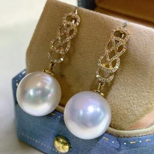 Pure Silver Natural Pearl <b>Fine</b> <b>Dangle</b> <b>Earrings</b> 11-10MM Round Strong Light Flawless Gold Craftsmanship with Gift Box - Product Image 2