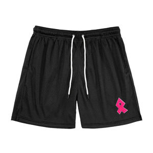 Shorts en maille noire avec logo brodé rose, shorts de sport pour hommes, shorts de basket-ball, shorts de gym, streetwear, shorts d'été athlétiques - Product Image 2
