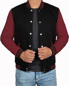 FITME SPORTS Unisex Varsity <b>Jacket</b> Wool/Polyester Shell <b>Thin</b> <b>Waterproof</b> Breathable Anti-UV Eco-Friendly Winter Streetwear Front - Product Image 1