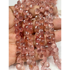 Perles facettées en forme de cœur en quartz rose naturel AAA, 6-7 mm environ. Perles de bijoux en pierres précieuses brutes de 8 pouces - Product Image 1