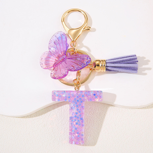 Best-selling Handcrafted Resin Butterfly Tassel Alphabet Pendant Keychain Light Luxury Traditional Design Personalized Bag Charm - Product Image 2