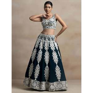 Glamorous Dark Green Embroidered Georgette <b>Wedding</b> Lehenga Choli - Product Image 4