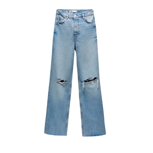 Jean classique en denim délavé bleu pour hommes, pantalon droit en coton confortable, prix d'usine en gros OEM bas quantité minimale de commande - Product Image 3