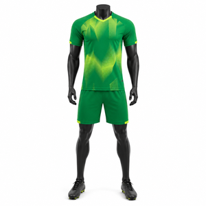 Custom Men's Green Soccer Jersey Set Short Sleeve Breathable Moisture Wicking Polyester V-Neck Athletic Fit All Seasons Letter - Product Image 1