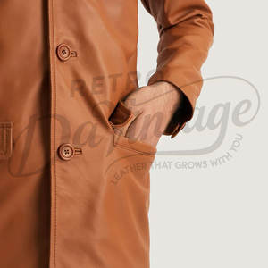 เสื้อแจ็คเก็ตหนังแกะแท้สไตล์ซาฟารีสีแทนพรีเมียมสำหรับผู้ชาย สไตล์วินเทจ มีกระเป๋าสี่ช่อง ติดกระดุมแบบลำลอง - Product Image 2