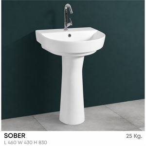 Sober <b>Set</b> Pedestal <b>Hand</b> <b>Wash</b> Basin Rectangle Single Hole Contemporary Bathroom Sink Glossy Finish Floor Mounted 12L Capacity - Product Image 2