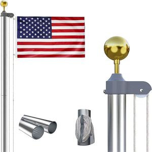 Kit Asta Portabandiera Sezionale in Alluminio Extra Spesso da 20 Piedi, 1 Bandiera Nazionale Stampata, 2 Corde, Stile Sospensione, Poliestere Stampato, Plastica - Product Image 4