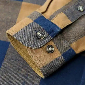 Chemise en flanelle unie pour homme, manches longues, col mandarin, 100% coton, respirante, pour l'été - Product Image 4