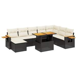 Ensemble de canapés de jardin noirs en rotin PE d'extérieur avec coussins, design contemporain, meubles imperméables - Product Image 4
