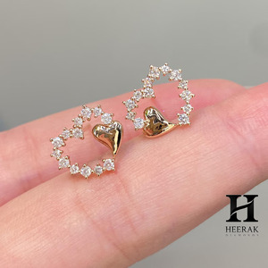 Boucles d'oreilles romantiques en forme de cœur avec diamants de laboratoire, en or rose 14 carats, boucles d'oreilles en forme de cœur ouvert, bijoux à l'accentuation de cœur - Product Image 5