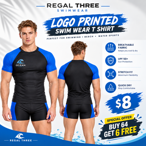 Regal Three Men's Color Block <b>Swim</b> <b>T</b> <b>Shirt</b> Quick Dry UPF 50+ Compression Top Short Sleeve Sports Training <b>T</b> <b>Shirt</b> Beach Slim Tee - Product Image 1