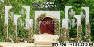 ฉากหลังงานแต่งงานสไตล์วินเทจแบบฮาเวลี ซื้อแผงไม้แบบสั่งทำได้ แรงบันดาลใจจากมughal  แผงไม้สไตล์โบราณสำหรับงานแต่งงานมุสลิม สหรัฐอเมริกา - Product Image 6