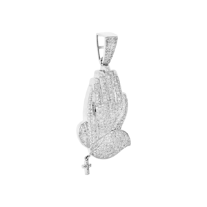 Men's 10K <b>Solid</b> White <b>Gold</b> Hip Hop Brilliant Cut Natural Diamond Praying Hands Cross <b>Pendant</b> 1.70" Charm 0.87 CT Christian - Product Image 3