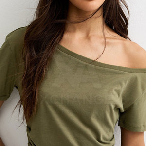 T-shirt femme de haute qualité à épaules dénudées, coupe ample, décontracté, design personnalisé, vente en gros, haut de gamme, prix d'usine - Product Image 6