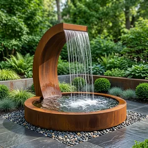 Modern gift Steel craft Arch Waterfall Fountain with <b>Round</b> <b>Basin</b> Outdoor Garden Water Feature for Patio Lawn Landscape Decor - Product Image 3