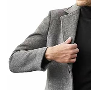 Abrigo de lana gris para hombre, con solapa con muescas, de botonadura sencilla, largo hasta la rodilla, cálido para invierno, diseño personalizado, fabricante mayorista OEM ODM - Product Image 2