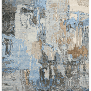 Alfombra de Lana Azul Abstracta Anudada a Mano, de Pelo Corto, para Decoración Moderna - Product Image 3