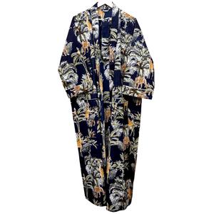 Kimono de Algodón para Mujer, Cuello en V, Cierre con Cinturón, Largo Completo, Suave y Transpirable, Estampado, para Playa o Hotel - Product Image 4