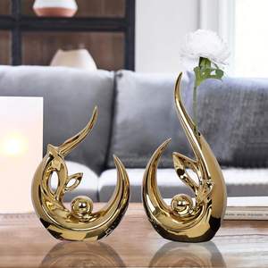 Esculturas Abstractas Doradas, Estatua de Cerámica Alta, Decoración Moderna con Acentos Dorados para Estante, Mueble de TV, Centro de Entretenimiento - Product Image 3