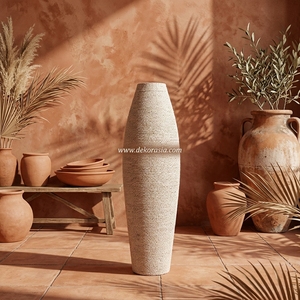 Vase de sol haut en terre cuite côtelée Giro Alto M, pot en céramique fait main, urne décorative 100cm 26cm de largeur, personnalisable - Product Image 5