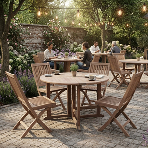 Solid Teak Compass <b>Foldable</b> <b>Garden</b> <b>Table</b> Modern Outdoor Premium Quality Slatted Top Patio <b>Garden</b> Hotel Resort Niwara Bisoepo - Product Image 4