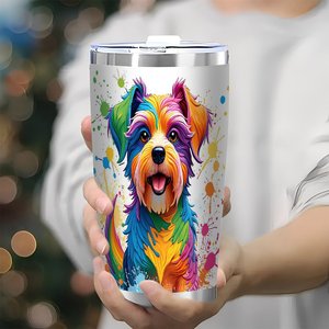 Vaso de Acero Inoxidable de 20oz, Taza de Viaje de Doble Pared Aislada con Diseño Colorido de Perro para Amantes de Mascotas - Product Image 3