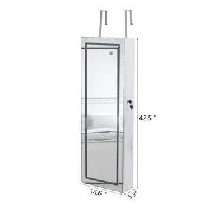 ชั้นไม้ติดผนัง4ชั้นสีขาวพร้อมกระจกเต็มบานและไฟ LED 3สีสำหรับเก็บเครื่องประดับตู้กระจก - Product Image 6