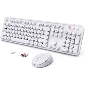 Ergonomic Full Size <b>Wireless</b> Keyboard Mouse Combo Retro Round Keycaps Compatible with Windows <b>PC</b> for Typing - Product Image 1