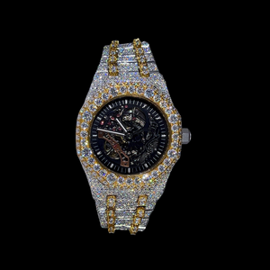 Montre automatique squelette entièrement sertie de pierres pour homme, de qualité supérieure |   Montre-bracelet en acier de qualité supérieure, finition diamantée |   Montre tendance Hip-Hop Bling - Product Image 1